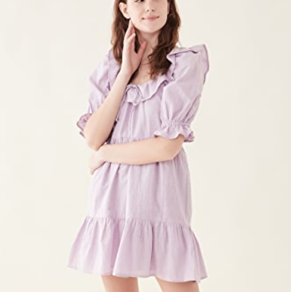 NWT Rahi Ruffle Maureen Dress 100% Cotton Size Large Purple